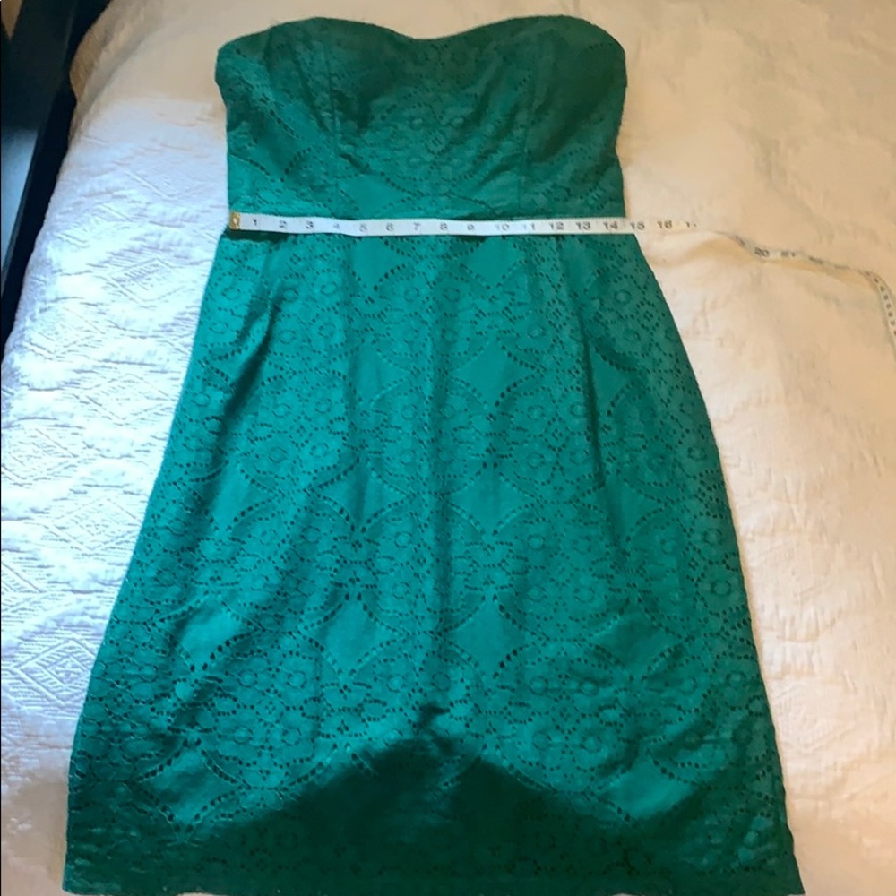 Green lace strapless dress